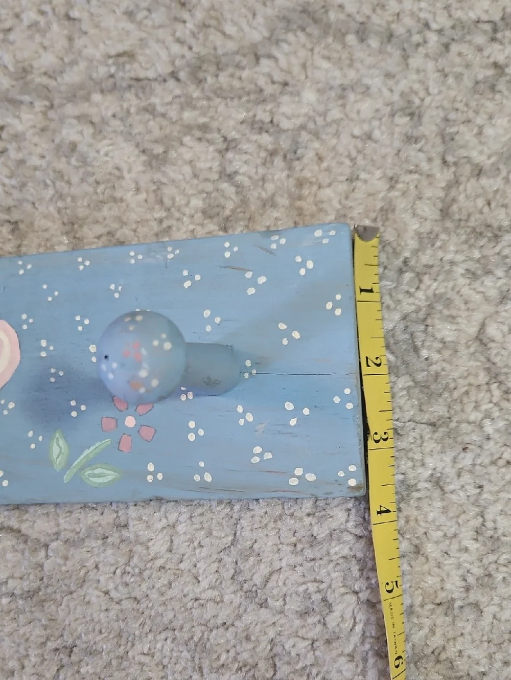 Hand Crafted Blue and Pink Wooden Heart Wall Peg Hook Rack